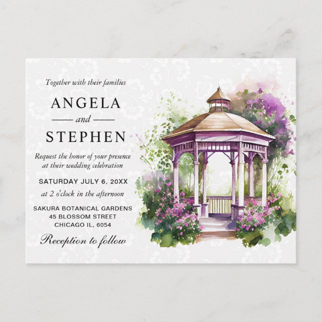 Watercolor Spring Garden Gazebo Wedding Postkarte (Vorderseite)