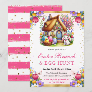 Watercolor Spring House Rabbits Osterbrunch Einladung