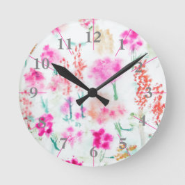 Watercolor Spring Sunshine Flower Garden Clock Runde Wanduhr