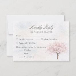 Watercolor Spring Tree Wedding RSVP Card Karte