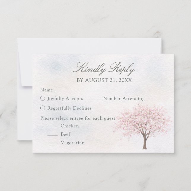 Watercolor Spring Tree Wedding RSVP Card Karte (Vorderseite)