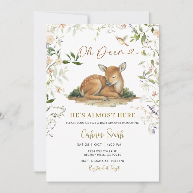 Watercolor Spring Woodland Deer Animal Einladung (Vorderseite)