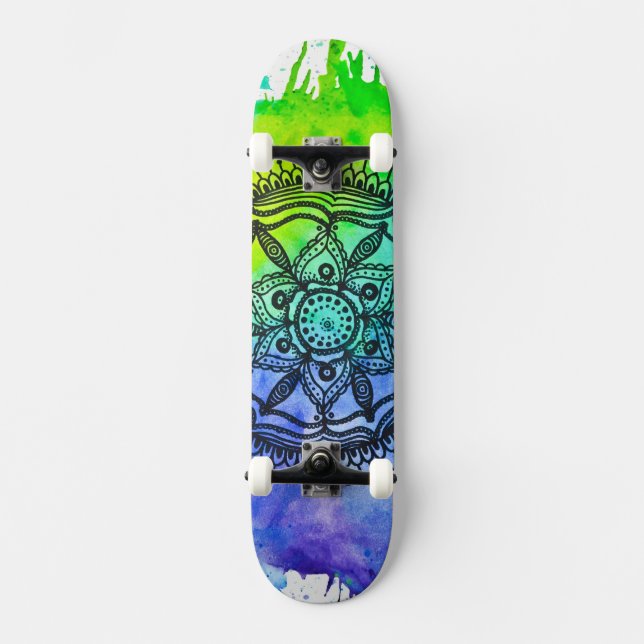 Watercolor-SpritzerMandalaSkateboard | Megaflora Skateboard (Vorderseite)