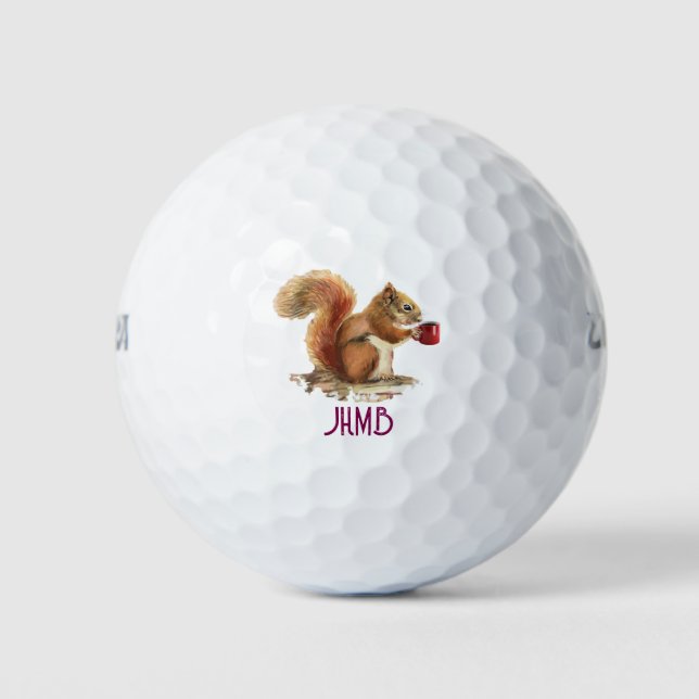 Watercolor Squirrel with Coffee Animal Monogram  Golfball (Vorderseite)