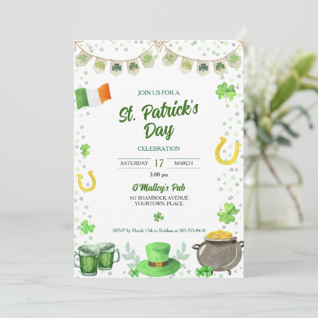 Watercolor St Patricks Party Einladung (Stehend Vorderseite)