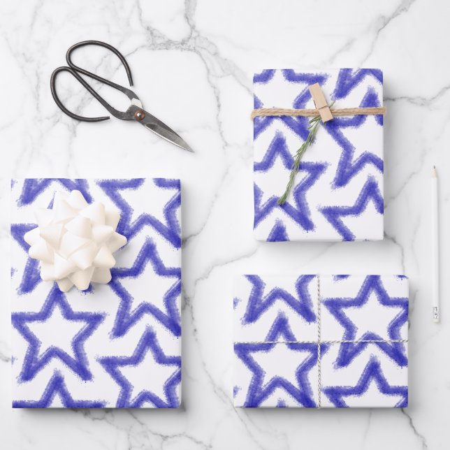 Watercolor Star Shape Muster Geschenkpapier Set (Vorderseite)