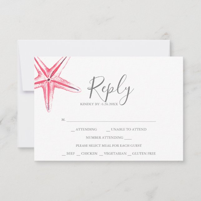 Watercolor Starfish RSVP-Karte Mitteilungskarte (Vorderseite)