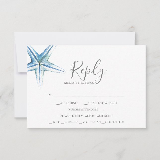 Watercolor Starfish RSVP-Karte Mitteilungskarte (Vorderseite)