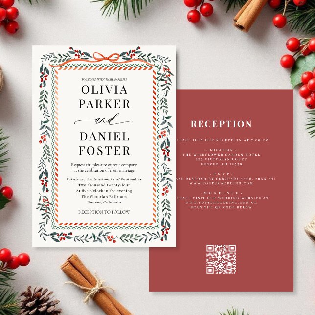 Watercolor-Stechpalme-Roter-Bogen-QR-Code-Christma Einladung (Von Creator hochgeladen)