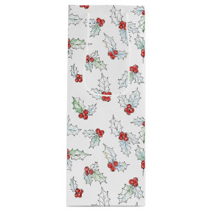 Watercolor-Stechpalmenblätter und rote Beeren Weih Geschenktüte Für Weinflaschen