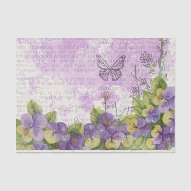 Watercolor-Stiefmütterchen auf Druckbuchseite Seidenpapier (Vorderseite)