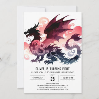 Watercolor Stilvolle Dragon Birthday Einladung