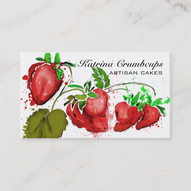 Watercolor strawberries fruit jam cake pie bakery visitenkarte (Vorderseite)
