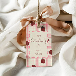 Watercolor Strawberries on Pink Grid- Valentine Geschenkanhänger