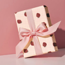 Watercolor Strawberries on Pink Grid - Valentine Geschenkpapier