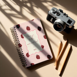 Watercolor Strawberries on Pink Grid- Valentine Notizblock