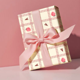 Watercolor Strawberries on Pink Plaid – Valentine Geschenkpapier