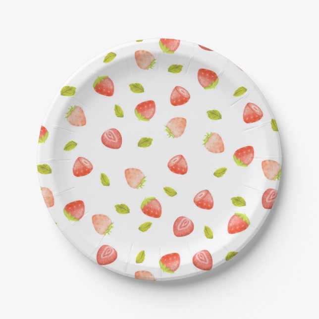 Watercolor Strawberry Birthday Party Pappteller (Vorderseite)