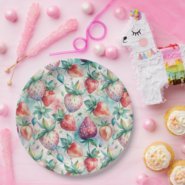 Watercolor Strawberry Pappteller (Party)