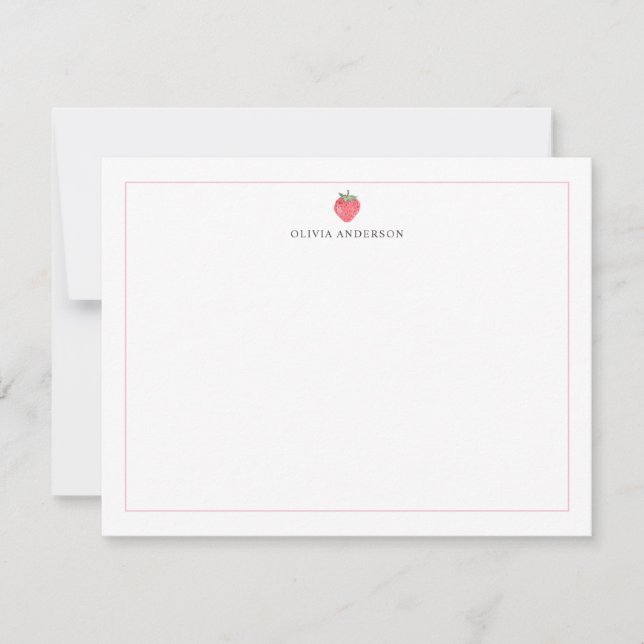 Watercolor Strawberry Pink Border Personalized Mitteilungskarte (Vorderseite)