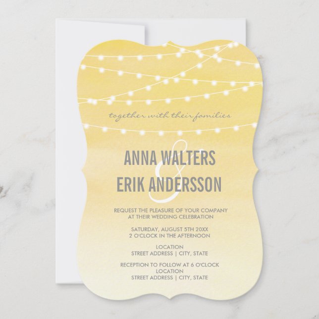 Watercolor String Lights Hochzeit Einladung (Vorderseite)