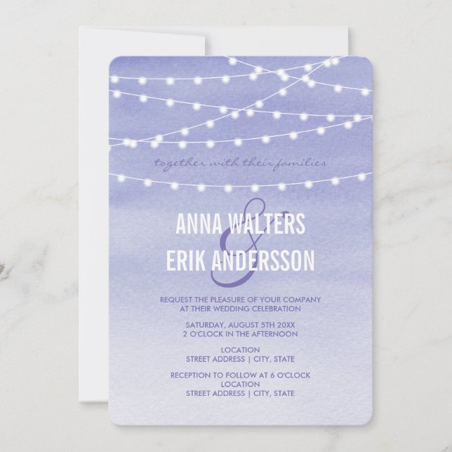 Watercolor String Lights Hochzeit Einladung (Vorderseite)