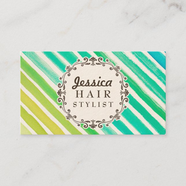 Watercolor Stripes Coiffure Styliste Cartes de ren (Devant)