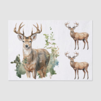 Watercolor Style Illustrations - 3 Male Deer Bucks Seidenpapier