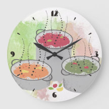 Watercolor style steaming sauces kitchen clock