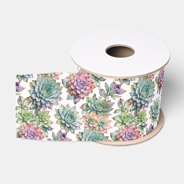 Watercolor Succulent Botanical Garden Ripsband (Spule)