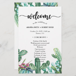 Watercolor Succulent Cactus Programme de mariage f