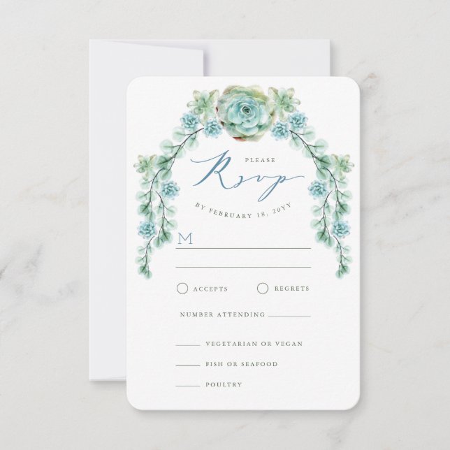 Watercolor Succules Garden Wedding RSVP Card Karte (Vorderseite)