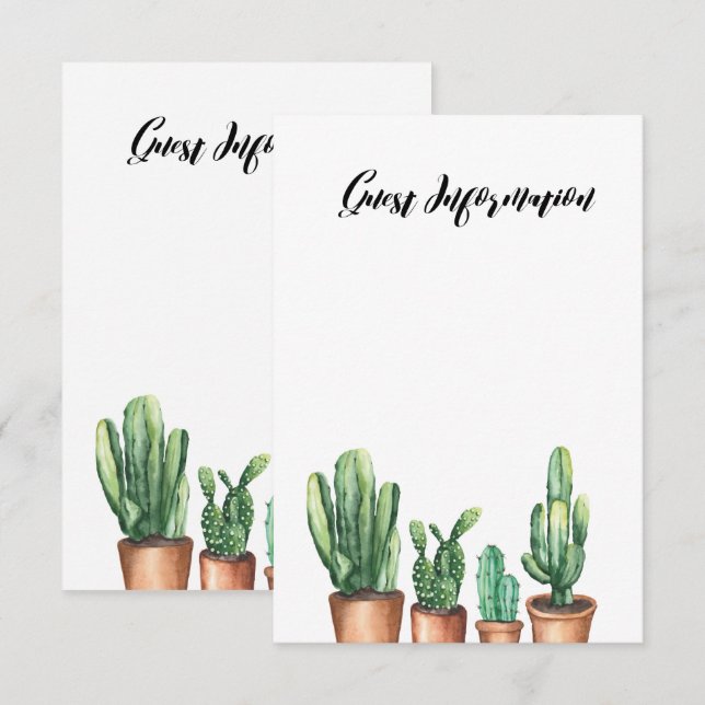 Watercolor Sukkulare Typografie Gastinformation Begleitkarte (Vorne/Hinten)