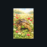 Watercolor Sulcata Tortoise with lucky clover Leinwanddruck<br><div class="desc">Watercolor drawing with a Sulcata tortoise walking through the fields of red and white clover,  carrying a lucky four leaf clover. Perfect birthday or just because gift for turtle lovers.</div>