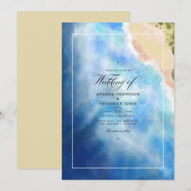 Watercolor Summer Beach Mariage Invitation (Devant / Derrière)