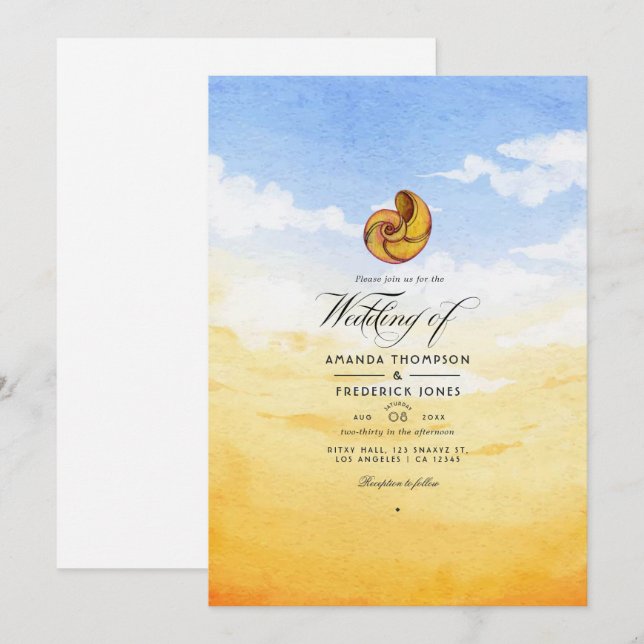 Watercolor Summer Beach Mariage Invitation (Devant / Derrière)