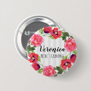 Watercolor Summer Blume Circle Wreath Design Button