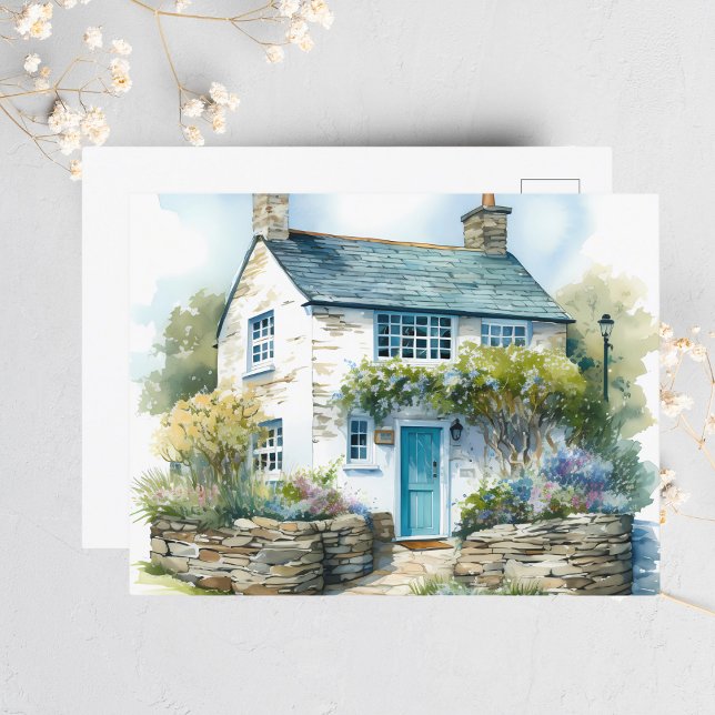 Watercolor Summer English Country Hütte Postkarte (Von Creator hochgeladen)