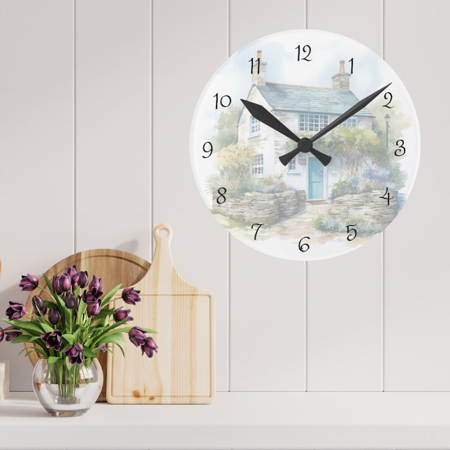 Watercolor Summer English Country Hütte Runde Wanduhr (Von Creator hochgeladen)