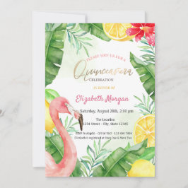 Watercolor Summer Flamingo Quinceanera Einladung