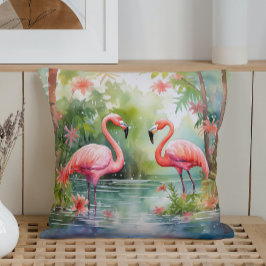Watercolor Summer Flamingos Kissen