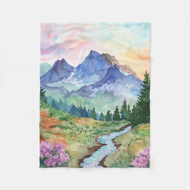 Watercolor Summer Mountain Fleecedecke (Vorderseite)