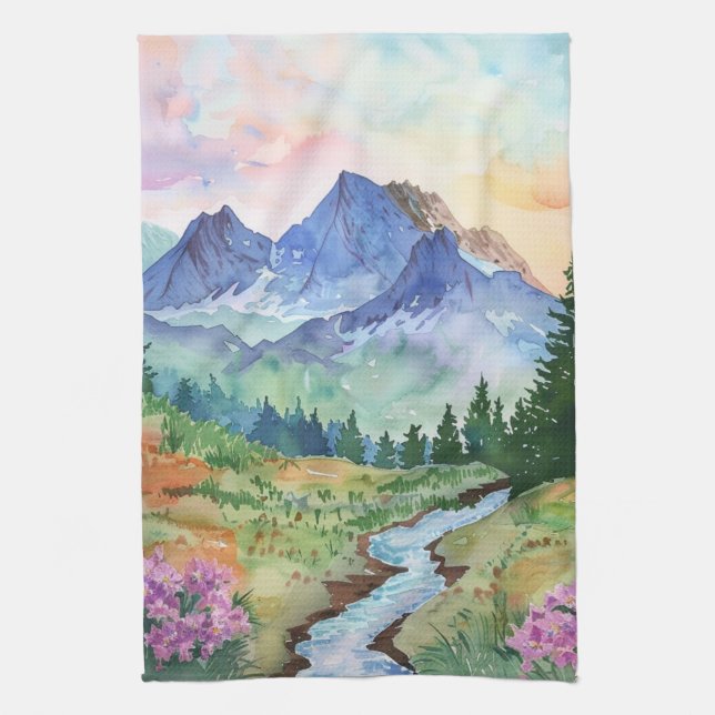 Watercolor Summer Mountain Geschirrtuch (Vertikal)