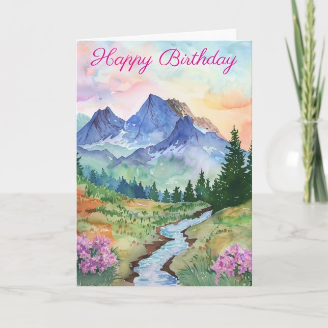 Watercolor Summer Mountain Karte (Vorderseite)