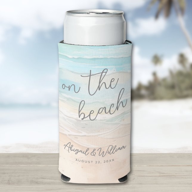 Watercolor Summer On The Beach Wedding Selters Dosenkühler (Watercolor Summer On The Beach Wedding Seltzer Can Cooler)