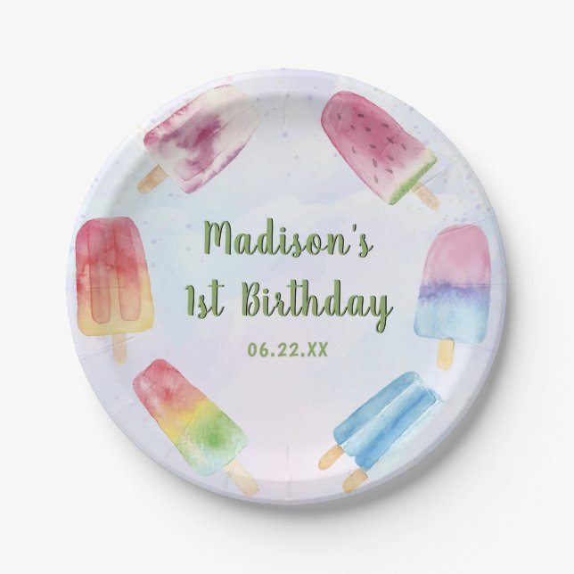 Watercolor Summer Popsiday Party Pappteller (Vorderseite)