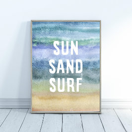Watercolor Sun Sand Surf Nursery Art Print Poster