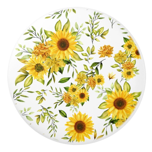 Watercolor Sunflower 8 Keramikknauf (Vorderseite)