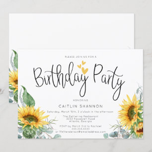 Watercolor Sunflower Invitation de fête d'annivers