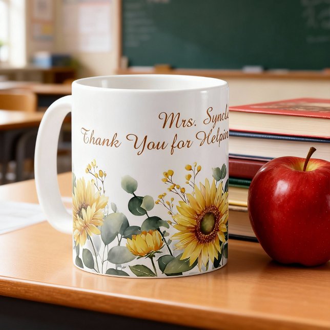 Watercolor Sunflower Teacher Appreciation Script Kaffeetasse (Von Creator hochgeladen)